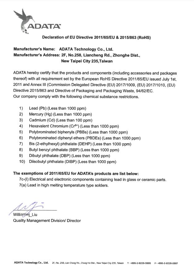 Download Warranty for Compliance with RoHS(recast) Directive